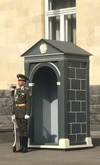 Guard standing watch at the Prime Minister's residence in Yerevan, October 2018