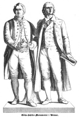 Illustration of Goethe and Schiller monument in Weimar from 1859 Illustreret Tidende