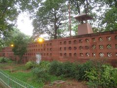 Wall outside Sansad Bhavan parking lot at dawn in New Delhi India