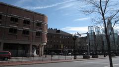 Boston cityscape with historic and modern buildings on a partly cloudy day in March 2010