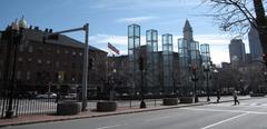 Boston cityscape featuring a mix of modern and historic buildings along Congress Street