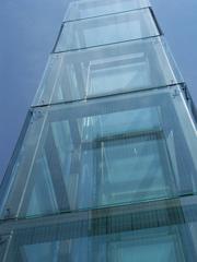 Vertical view of a tower at the New England Holocaust Memorial in Boston