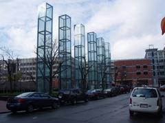 New England Holocaust Memorial in Boston with glass towers and engraved numbers