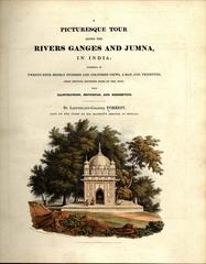 Tomb at Jeswuntnagarh on the Jumna River in India - historic architectural vignette from 1824 London edition