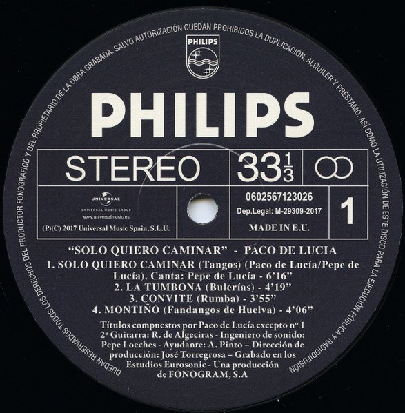 Album cover of Paco de Lucia's Solo Quiero Caminar vinyl record