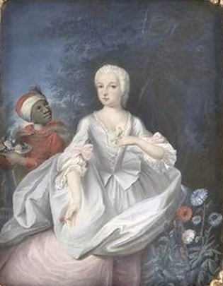 Caroline von Zweibrücken-Birkenfeld with her Black page in 1743 portrait