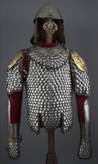 Caracene armor of Polish Field Hetman Mikołaj Hieronim Sieniawski from 1645-1683 composed of clavicle, breastplate, pair of pauldrons, and pair of vambraces