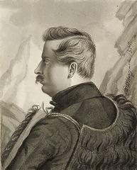 Self-portrait of Roman Vilchinsky against the backdrop of the Caucasus Mountains, painted in 1837