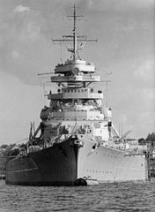 German Battleship Tirpitz in a naval harbor