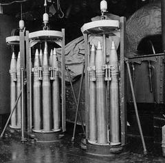 German 10.5 centimeter anti-aircraft ammunition rounds lined up