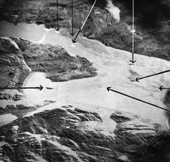 Aerial reconnaissance photograph of Alten Fjord in World War II showing the Tirpitz anchorage