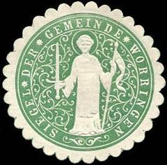 Green and white embossed sealing stamp of the Gemeinde Worringen