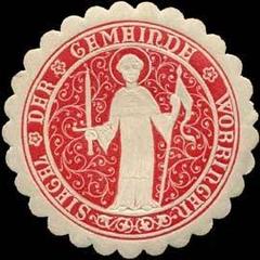 Red and white embossed sealing stamp of the municipality of Worringen