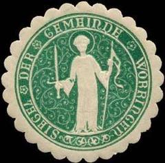 Green and white embossed sealing stamp of the Gemeinde Worringen