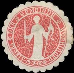 Red and white embossed sealing stamp of the Gemeinde Worringen