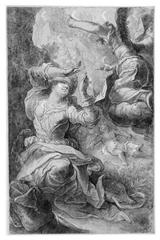 An angel reveals a well of water to Hagar in the desert