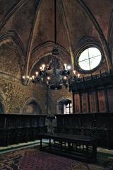 Gothic chapter house of Oviedo Cathedral with historic stone columns and arched ceiling