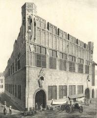 Lithographic view of Gürzenich market and festival hall in Cologne from the southeast in 1827