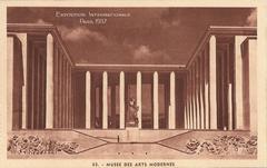 Postcard of the 1937 Paris International Exposition featuring architectural and cultural exhibits
