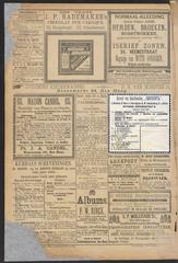 1885 newspaper advertisement page featuring Zuid-Hollandsche Boek- en Handelsdrukkerij, Kurhaus Scheveningen, J.P. Rademaker NV, Jaeger clothing, Rotterdamse Bureel van Boekhouding Confedentia, Carll Philipp Wollrabe