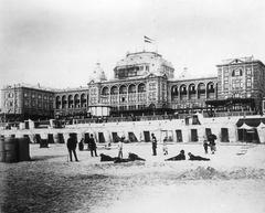 Historic Hotel het Kurhaus in Scheveningen viewed from the beach around 1900