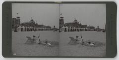 Black and white historical photograph of Scheveningen beach in Holland, 1907