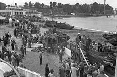 Historic black-and-white photograph of Aquatic Park in San Francisco taken in 1944
