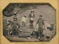 Five gold miners taking a break and posing for a photo during California’s Gold Rush Sesquicentennial