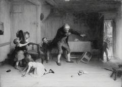 Victorian era painting of children playing Blind Man's Bluff indoors