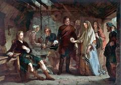 Historical painting depicting the introduction of Flora Macdonald to Prince Charles Edward Stuart after the Battle of Culloden