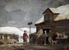 A village inn covered in snow during winter