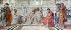 The Shulamite painting by Albert Joseph Moore depicting a serene woman with flowing hair and draped clothing
