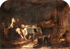 Painting of Robinson Crusoe explaining the scriptures to Friday