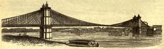Woodcut drawing of Roebling's suspension bridge over the Ohio River at Cincinnati