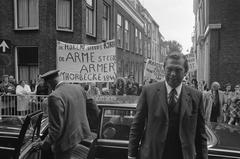 Arrival of Dutch Prime Minister Barend Biesheuvel at Pieterskerk during Thorbecke commemoration in Leiden on June 2, 1972