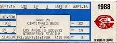 Ticket for 1988 Major League Baseball game Los Angeles Dodgers vs Cincinnati Reds at Riverfront Stadium