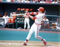 Hal Morris playing baseball for Cincinnati Reds at Riverfront Stadium in October 1990