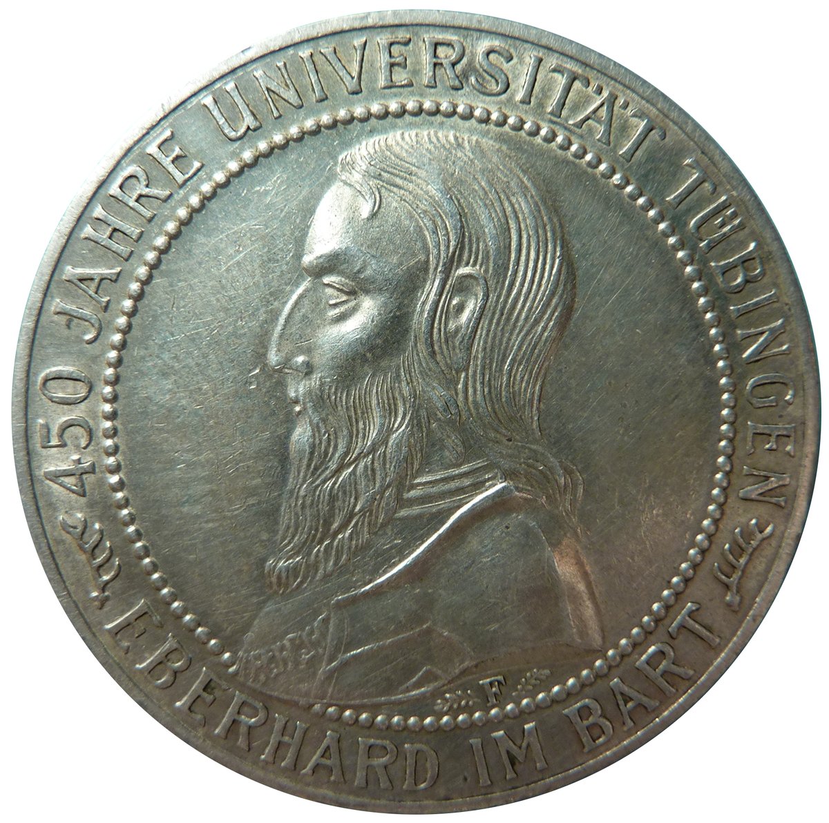 Reverse side of 5 Reichsmark coin featuring University of Tübingen from the Weimar Republic era