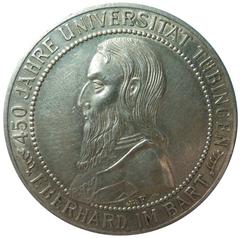 Reverse side of 5 Reichsmark coin featuring University of Tübingen from the Weimar Republic era