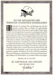 Public gratitude from University of Munich to Tübingen students for their support during November Revolution 1918/19