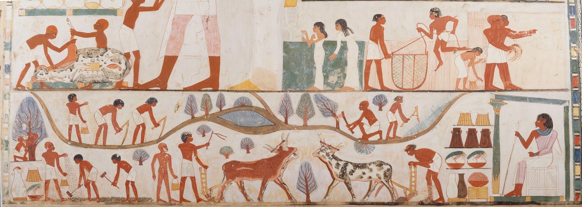 Ancient Egyptian agricultural scene depicting Nakht and his wife making offerings