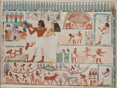 Facsimile of TT 52 showing offering and agriculture scenes related to Nakht in Tawy