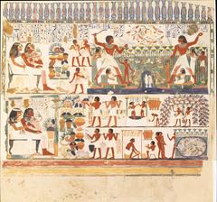Ancient Egyptian painting of Nakht and family engaged in fishing, fowling, and wine making from Tomb of Nakht TT 52