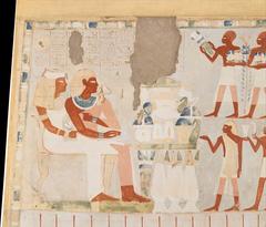 Facsimile of Nakht and his wife receiving offerings in ancient Egyptian tomb TT 52 artwork