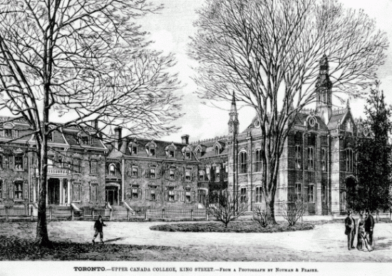 Drawing of former Upper Canada College campus at King and Simcoe Streets in downtown Toronto