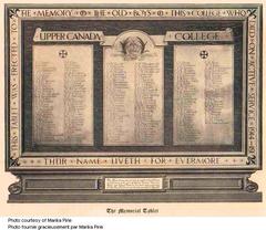 Memorial tablet for Upper Canada College WWI soldiers
