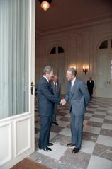 President Ronald Reagan meeting with King Baudouin I of Belgium at Laeken Palace Brussels