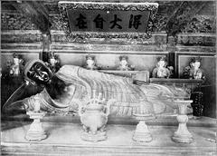 Sleeping Buddha statue photographed in Peking 1906