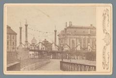 Street view with decorations, likely in Stockholm, historical black and white photograph from the late 19th century