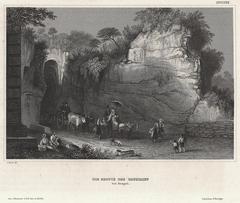 The Pausilippo Grotto near Naples with rocky cliffs and water